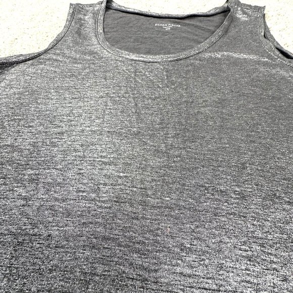 Eileen Fisher Tank Top Asyemmetrical Size XXS 100% Organic Linen Silver Fits lar - Picture 2 of 5
